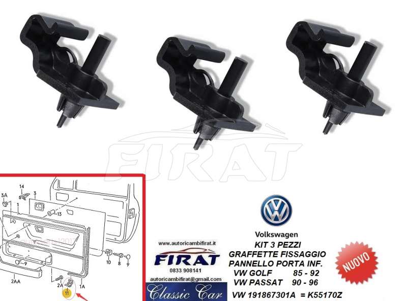 GRAFFETTE FISSAGGIO PANNELI VW GOLF 85-92 PASSAT 90-(191867301A)